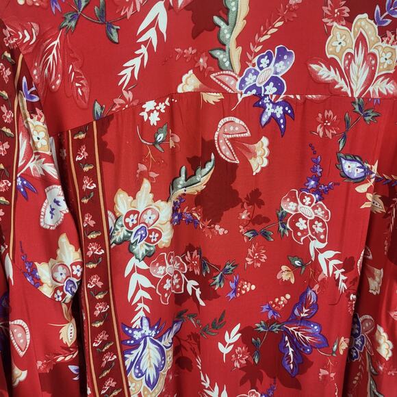 JAASE Floral Boho Tunic Top Romantic Ruffles Balloon Sleeve Button-Up Top | M - Picture 10 of 12